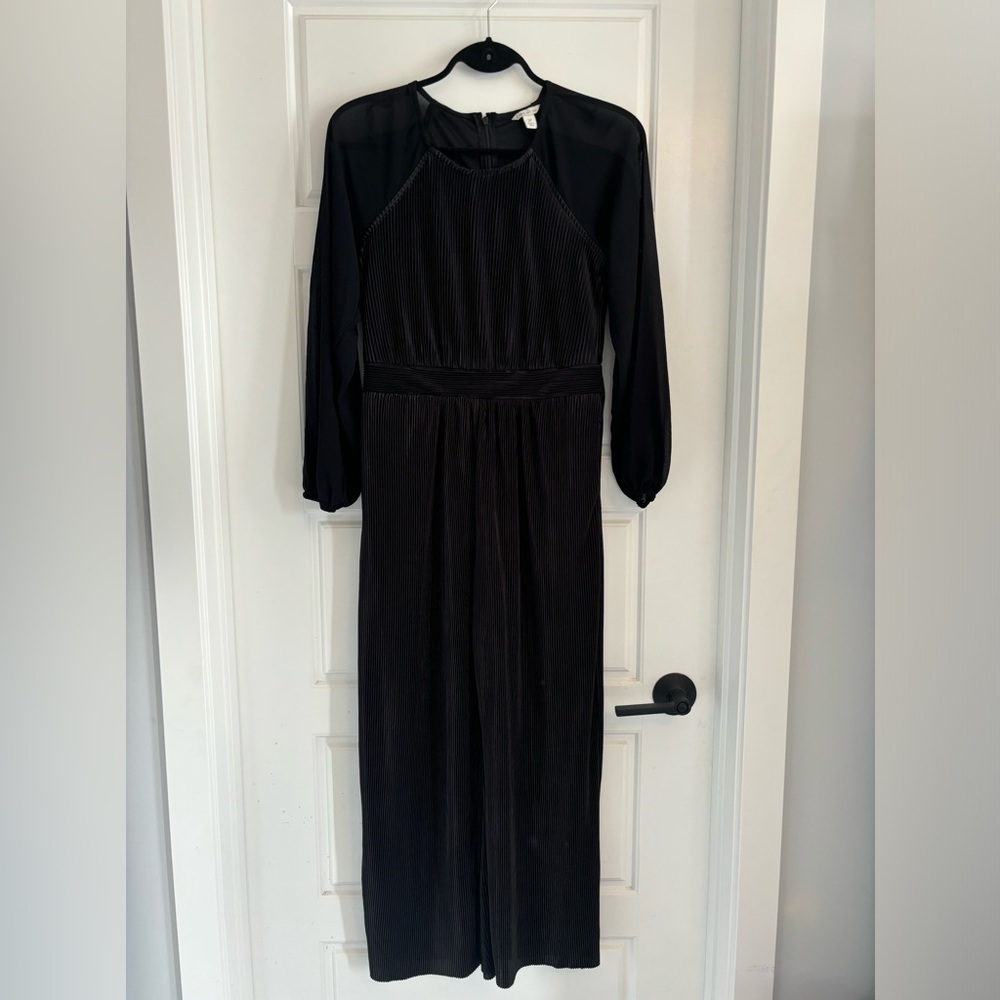 Cato Plisse Jumpsuit Wide Leg Plisse Sheer High Neck Midnight Black Size… - Picture 3 of 12